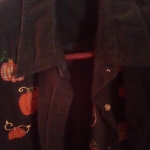 Embroidered Pumpkin Button Down Shirt - Black